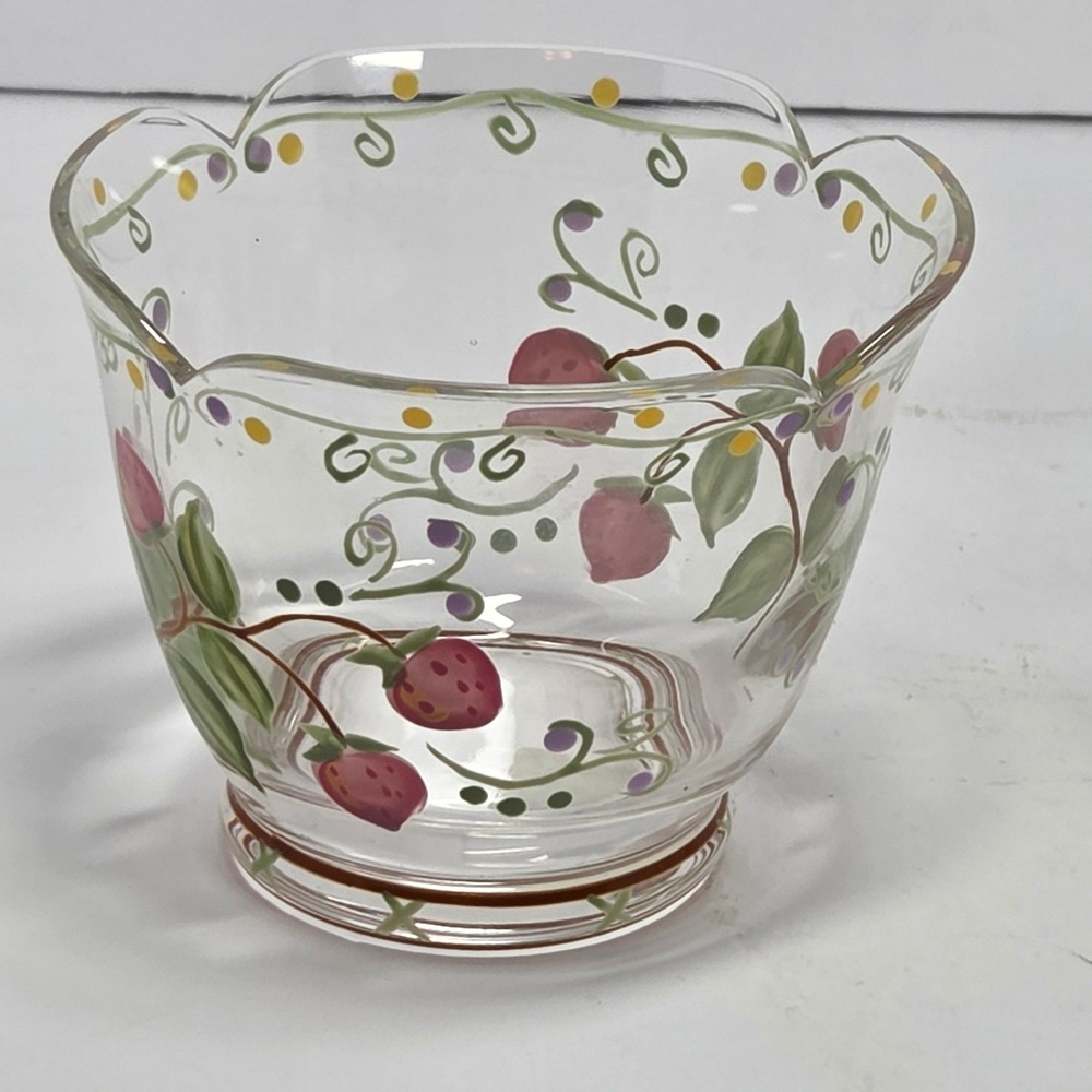 PartyLite Summer Strawberries Glass Votive Candle Holders Set of 2 Vintage 90s - Picture 2 of 7